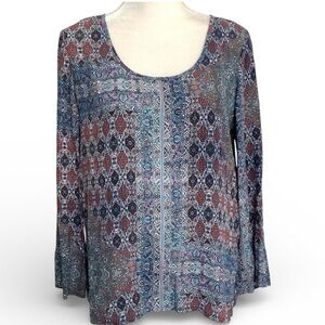 Karen Kane Multicolor Motif Tribal Print Long Sleeve Top Blouse Size XS